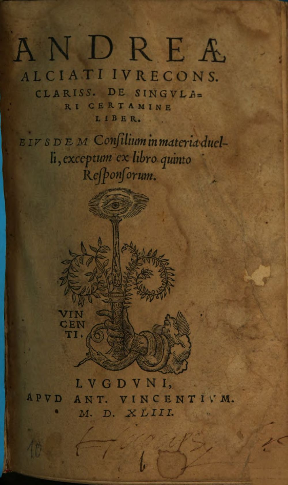 De singularicertamine lib.Ejusd.consilium in materia duelli exceptum ex libro V. responsor