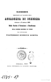 Discorso pronunziato all’occasione della Accademia di scherma tenutasi il 2 gennaio 1858