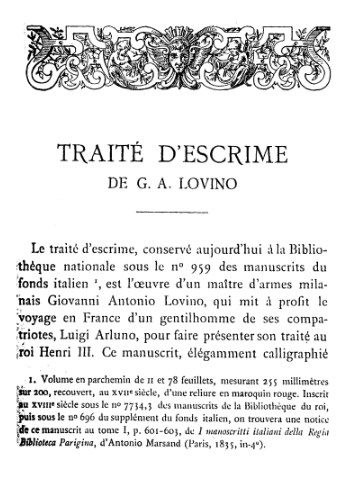 Traité d’escrime — G. A. Lovino (1580)