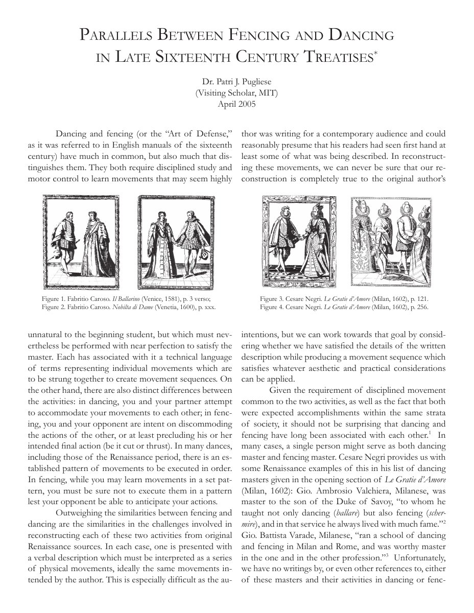 Parallels Between Fencing and Dancing in Late Sixteenth-Century Treatises