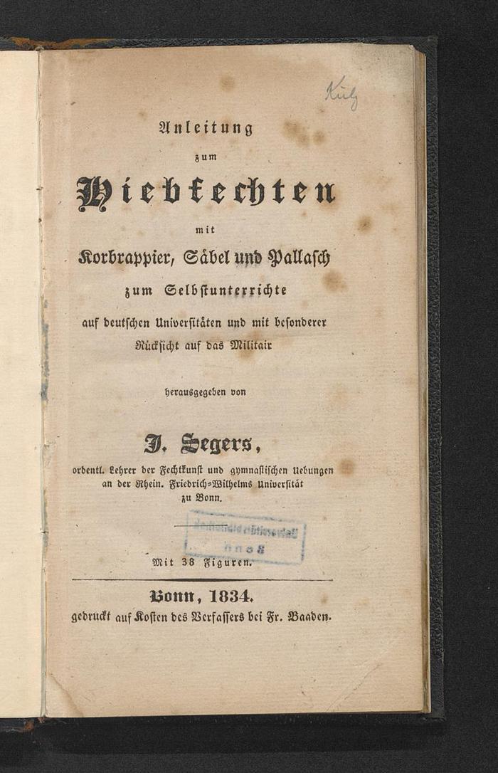 Anleitung zum Hiebfechten mit Korbrappier, Säbel und Pallasch