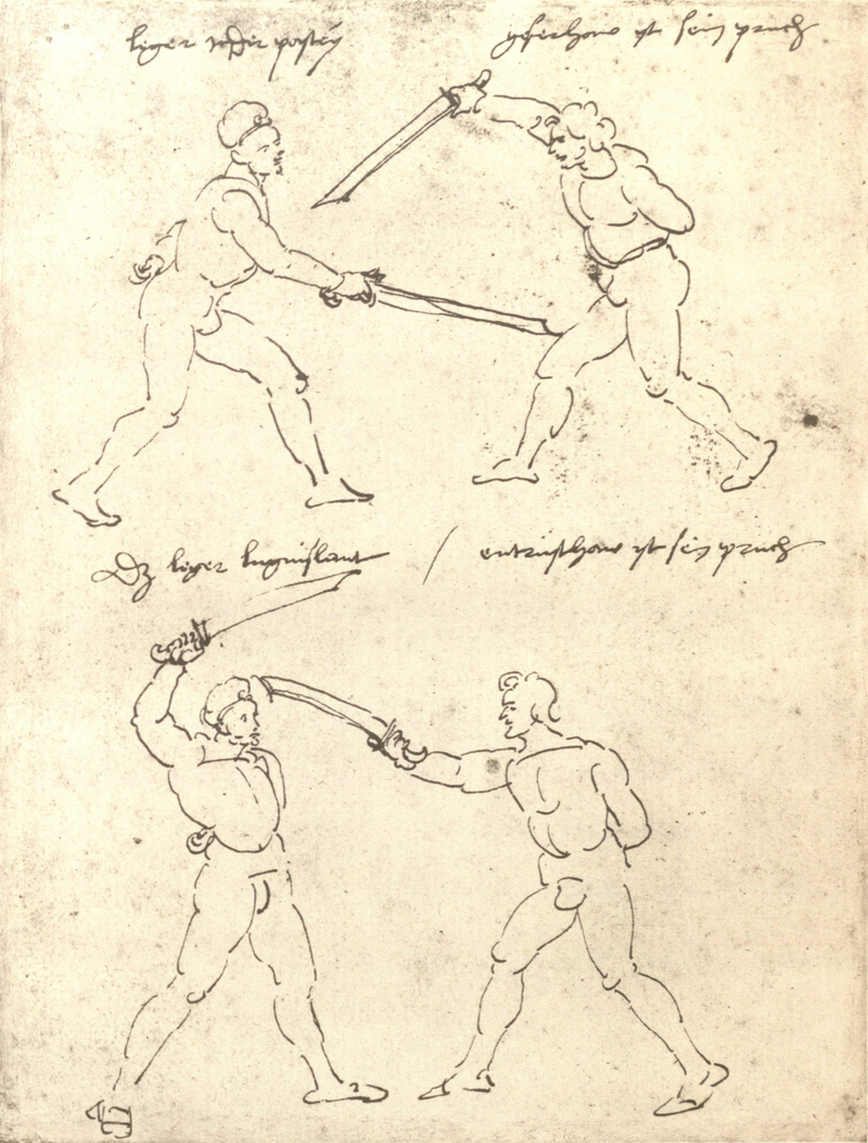 Albrecht Dürer fencing sketches (Add MS 5229, ff. 67v–69r)